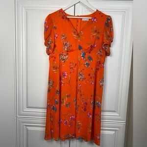 EUC Calvin Klein Size 14 Orange Floral Print Short Sleeve Dress Plus Size Summer